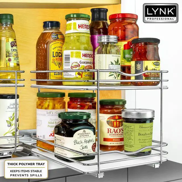 Alt view image 6 of 7 - LYNK PROFESSIONAL® Pull Out Spice Organization for Cabinets - 8-3/8 inch Wide Spice Rack for Inside Cabinets, Slide Out Spice Rack Organizer for cabinet Pull Out Spice Rack, Sliding 2 Tier Chrome