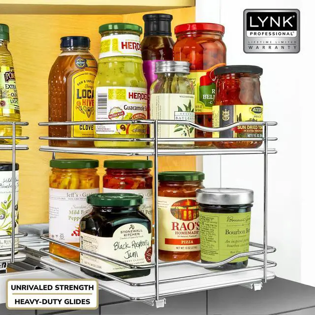 Alt view image 7 of 7 - LYNK PROFESSIONAL® Pull Out Spice Organization for Cabinets - 8-3/8 inch Wide Spice Rack for Inside Cabinets, Slide Out Spice Rack Organizer for cabinet Pull Out Spice Rack, Sliding 2 Tier Chrome