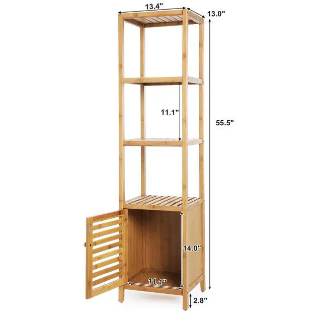Alt view image 3 of 7 - SONGMICS Bamboo Bathroom Storage Floor Cabinet, 4 Tiers Multifunctional Floor Shelving Unit, Free Standing Tower Corner Rack, Natural UBCB50Y