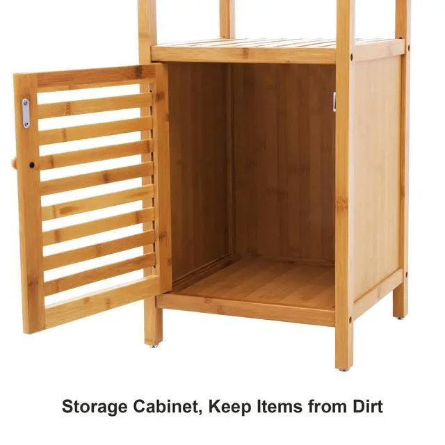Alt view image 4 of 7 - SONGMICS Bamboo Bathroom Storage Floor Cabinet, 4 Tiers Multifunctional Floor Shelving Unit, Free Standing Tower Corner Rack, Natural UBCB50Y
