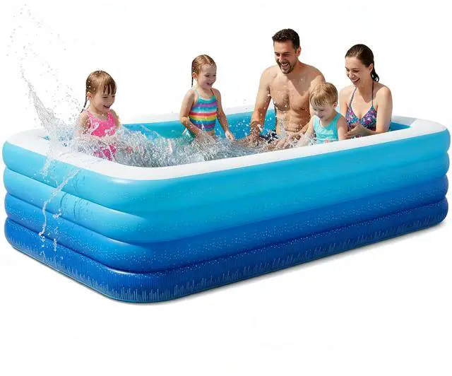 Main image of 120" Large Inflatable Pool for Kids & Family, 4-Layer Thickened Blow Up Pool (Stronger Than 3-Layer), 0.32mm Heavy Duty PVC, Durable Swimming Pool for Adults, Kids & Pets Backyard Summer Blue