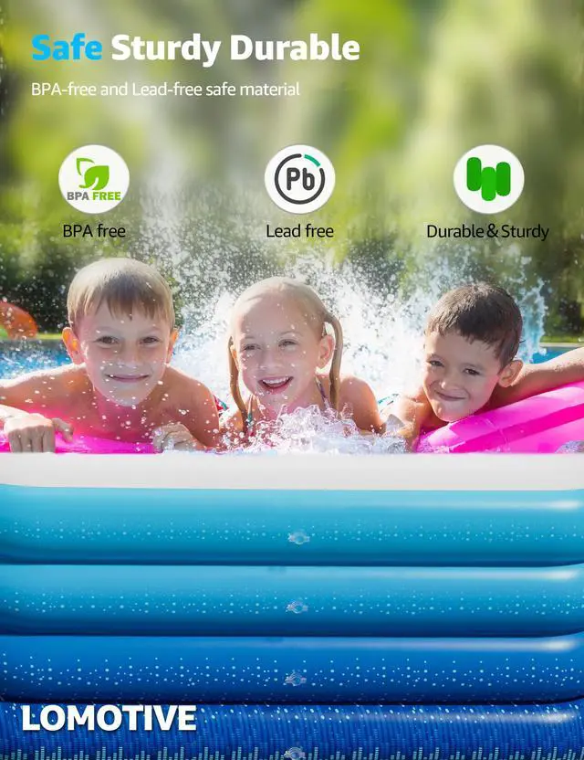 Alt view image 5 of 6 - 120" Large Inflatable Pool for Kids & Family, 4-Layer Thickened Blow Up Pool (Stronger Than 3-Layer), 0.32mm Heavy Duty PVC, Durable Swimming Pool for Adults, Kids & Pets Backyard Summer Blue