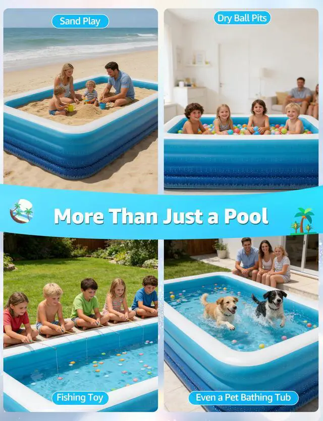 Alt view image 6 of 6 - 120" Large Inflatable Pool for Kids & Family, 4-Layer Thickened Blow Up Pool (Stronger Than 3-Layer), 0.32mm Heavy Duty PVC, Durable Swimming Pool for Adults, Kids & Pets Backyard Summer Blue