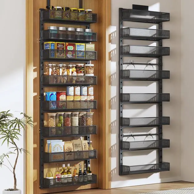Main image of Pantry Door Organizers and Storage, 8-Tier Large Metal Heavy-Duty Frame Over the Door Spice Rack, 2 in 1 Wall-Mounted or Hanging shelf for Kitchen, Bathroom, Laundry Room, Bedroom, Closet &Nursery