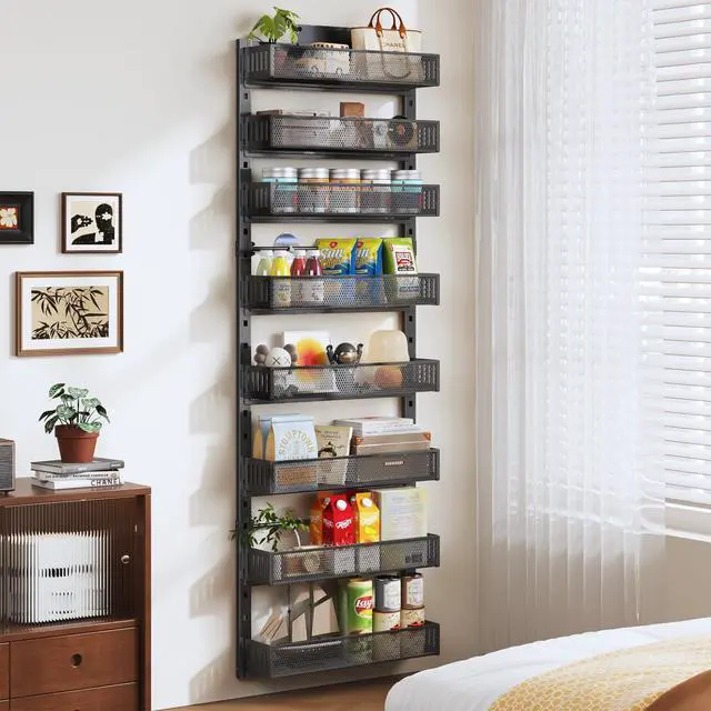 Alt view image 5 of 7 - Pantry Door Organizers and Storage, 8-Tier Large Metal Heavy-Duty Frame Over the Door Spice Rack, 2 in 1 Wall-Mounted or Hanging shelf for Kitchen, Bathroom, Laundry Room, Bedroom, Closet &Nursery