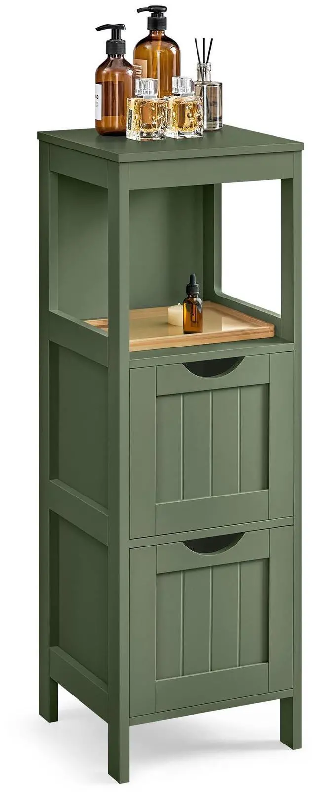 Main image of VASAGLE Storage Cabinet, Storage Organizer Rack Stand for Bathroom, Living Room, Multifunctional Corner Unit, 2 Drawers, 35 Inches in Height, Forest Green UBBC042C01