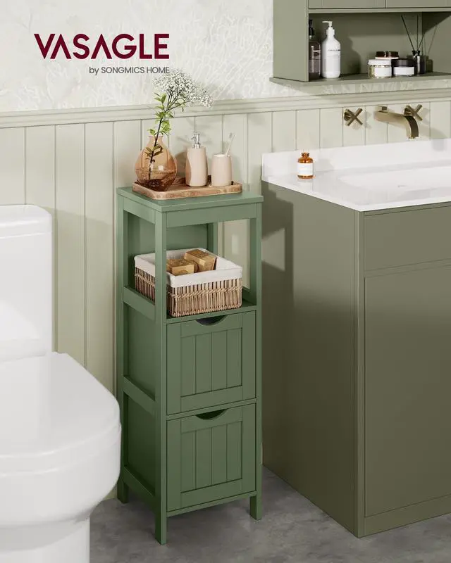 Alt view image 2 of 6 - VASAGLE Storage Cabinet, Storage Organizer Rack Stand for Bathroom, Living Room, Multifunctional Corner Unit, 2 Drawers, 35 Inches in Height, Forest Green UBBC042C01