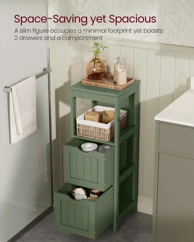 Alt view image 4 of 6 - VASAGLE Storage Cabinet, Storage Organizer Rack Stand for Bathroom, Living Room, Multifunctional Corner Unit, 2 Drawers, 35 Inches in Height, Forest Green UBBC042C01