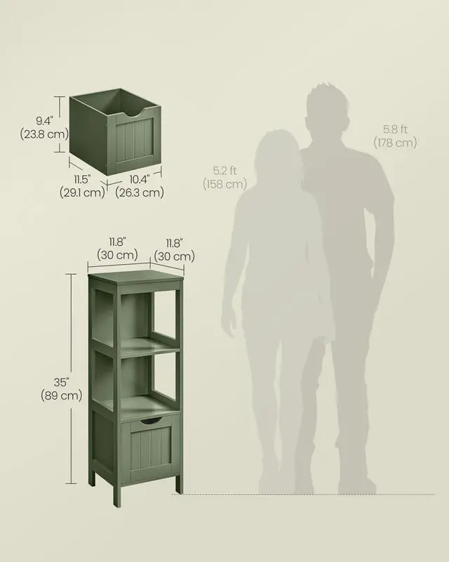 Alt view image 6 of 6 - VASAGLE Storage Cabinet, Storage Organizer Rack Stand for Bathroom, Living Room, Multifunctional Corner Unit, 2 Drawers, 35 Inches in Height, Forest Green UBBC042C01