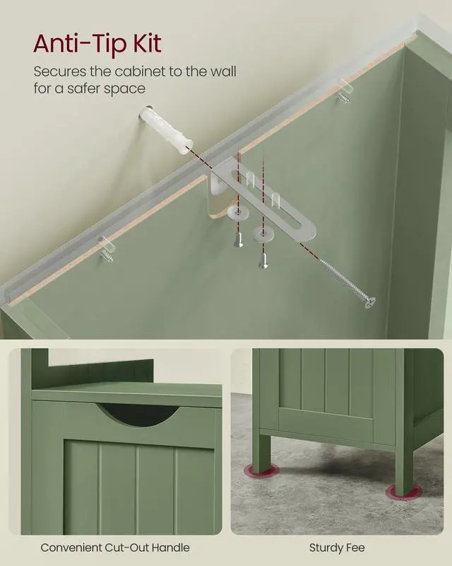 Alt view image 5 of 6 - VASAGLE Storage Cabinet, Storage Organizer Rack Stand for Bathroom, Living Room, Multifunctional Corner Unit, 2 Drawers, 35 Inches in Height, Forest Green UBBC042C01