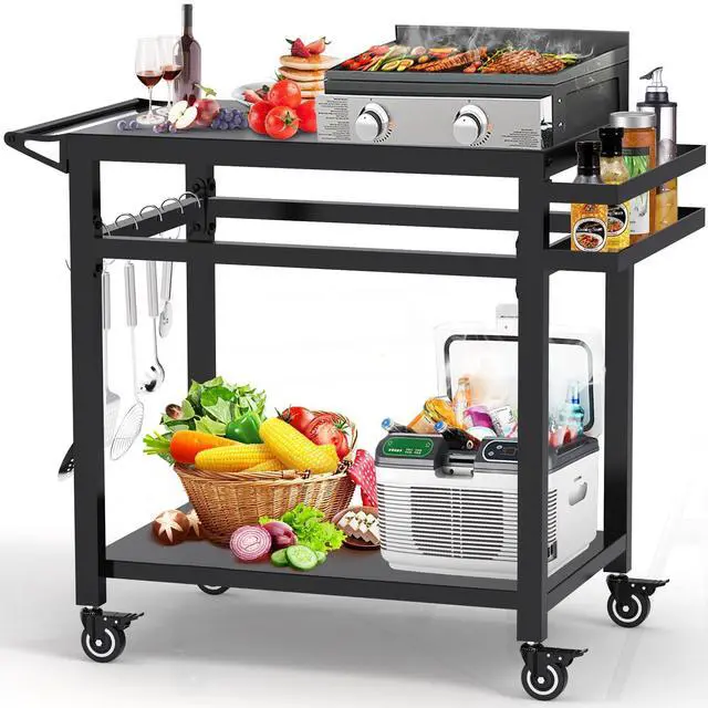 Main image of RAXSINYER 20"x32" Double-Shelf Grill Table Movable Grill Cart, Outdoor Food Prep and Pizza Oven Table, Grill Stand Fits Blackstone Griddle 17" 22"