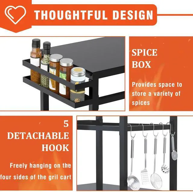 Alt view image 3 of 7 - RAXSINYER 20"x32" Double-Shelf Grill Table Movable Grill Cart, Outdoor Food Prep and Pizza Oven Table, Grill Stand Fits Blackstone Griddle 17" 22"