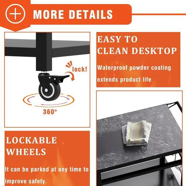 Alt view image 4 of 7 - RAXSINYER 20"x32" Double-Shelf Grill Table Movable Grill Cart, Outdoor Food Prep and Pizza Oven Table, Grill Stand Fits Blackstone Griddle 17" 22"