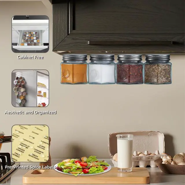 Alt view image 2 of 7 - Homazing Set of 20 Large 4oz Magnetic Spice Jars for Refrigerator, Hexagon Glass Magnetic Spice Jars with Shaker Lids and Labels for Kitchen RV Travel Trailer, Magnetic Spice Containers for Fridge