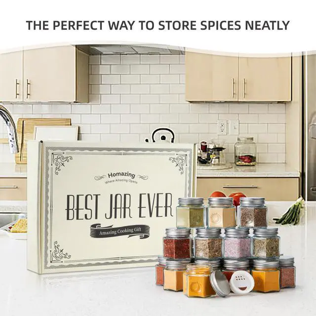 Alt view image 6 of 7 - Homazing Set of 20 Large 4oz Magnetic Spice Jars for Refrigerator, Hexagon Glass Magnetic Spice Jars with Shaker Lids and Labels for Kitchen RV Travel Trailer, Magnetic Spice Containers for Fridge