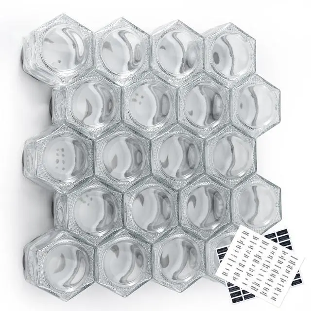 Alt view image 7 of 7 - Homazing Set of 20 Large 4oz Magnetic Spice Jars for Refrigerator, Hexagon Glass Magnetic Spice Jars with Shaker Lids and Labels for Kitchen RV Travel Trailer, Magnetic Spice Containers for Fridge