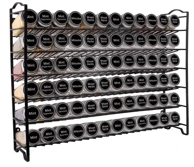Alt view image 2 of 7 - SWOMMOLY Spice Rack Organizer with 72 Empty Square Spice Jars, 340 Spice Labels with Chalk Marker and Funnel Complete Set,for Countertop,Cabinet or Wall Mount, Black
