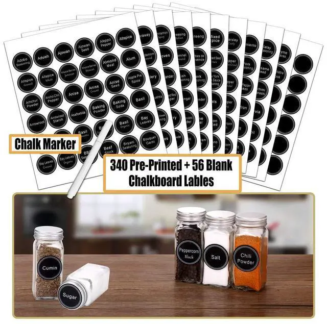 Alt view image 7 of 7 - SWOMMOLY Spice Rack Organizer with 72 Empty Square Spice Jars, 340 Spice Labels with Chalk Marker and Funnel Complete Set,for Countertop,Cabinet or Wall Mount, Black