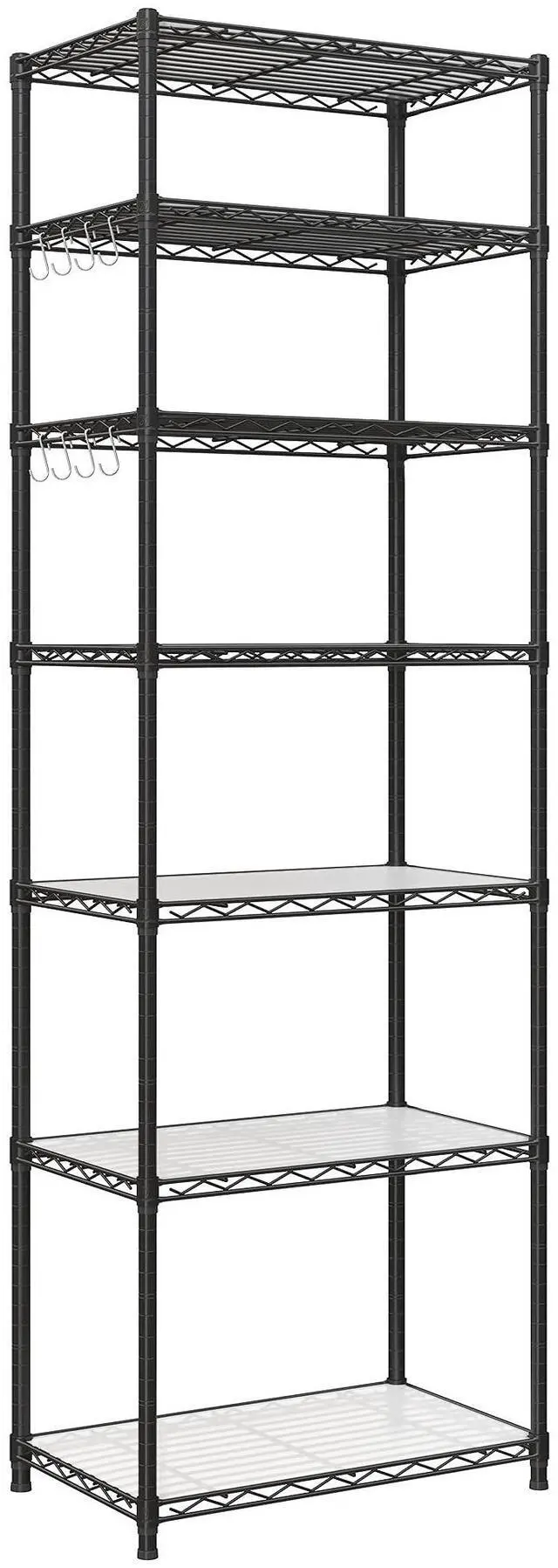 Main image of SONGMICS 7-Tier Storage Shelves, Wire Shelving Unit, Kitchen Metal Shelves, Storage Rack with Adjustable Shelves, Shelf Liners, 8 Hooks, for Garage, 13.4 x 23.2 x 70.9 Inches, Black ULGR067B01