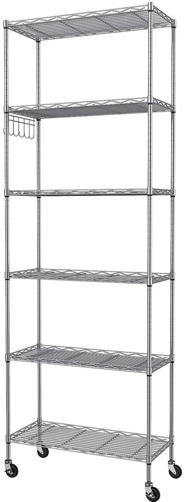 Main image of Homdox 6-Tier Storage Shelf Wire Shelving Unit Free Standing Rack Organization with Caster Wheels, Stainless Side Hooks, Silver Gray