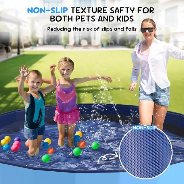 Alt view image 3 of 7 - Bilibara 77'' Foldable Dog Pet Bath Pool, Heavy Duty Non-Slip Kiddie Pool, Plastic Pet Wading Pool for Puppy Small Medium Large Dogs, Indoor and Outdoor Kids Pet Dog Bathtub