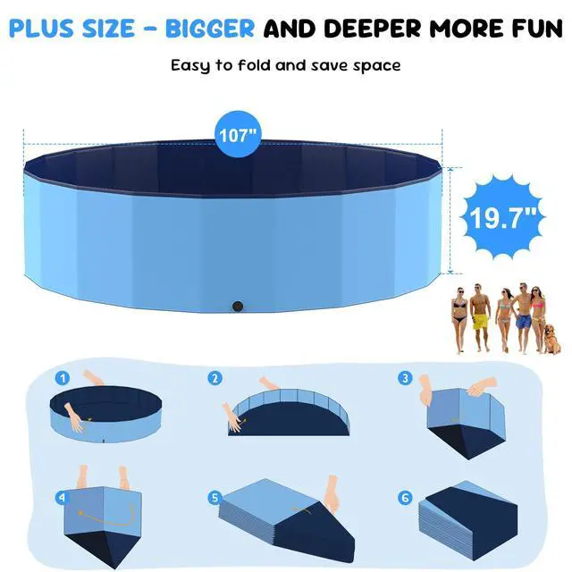 Alt view image 5 of 7 - Bilibara 77'' Foldable Dog Pet Bath Pool, Heavy Duty Non-Slip Kiddie Pool, Plastic Pet Wading Pool for Puppy Small Medium Large Dogs, Indoor and Outdoor Kids Pet Dog Bathtub