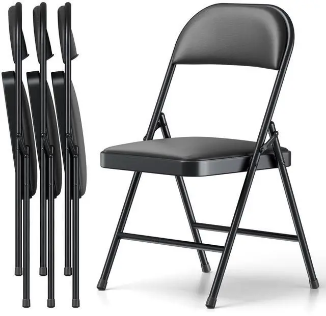 Main image of MAKE CHANGES Folding Chair, PU Leather Padded Folding Chairs for Outside and Indoor, Comfy Heavy Duty Portable Foldable Chairs Metal Commercial Seat for Office, Dorm, Party, Lawn, Patio