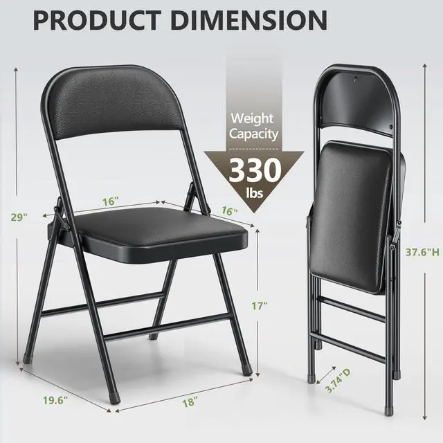 Alt view image 3 of 7 - MAKE CHANGES Folding Chair, PU Leather Padded Folding Chairs for Outside and Indoor, Comfy Heavy Duty Portable Foldable Chairs Metal Commercial Seat for Office, Dorm, Party, Lawn, Patio