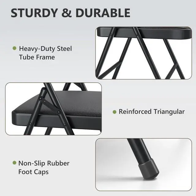 Alt view image 5 of 7 - MAKE CHANGES Folding Chair, PU Leather Padded Folding Chairs for Outside and Indoor, Comfy Heavy Duty Portable Foldable Chairs Metal Commercial Seat for Office, Dorm, Party, Lawn, Patio