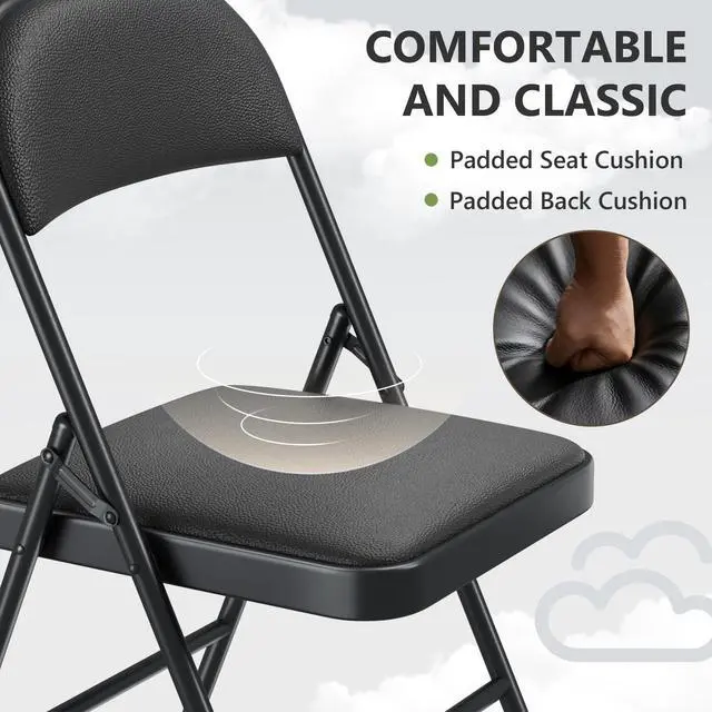 Alt view image 4 of 7 - MAKE CHANGES Folding Chair, PU Leather Padded Folding Chairs for Outside and Indoor, Comfy Heavy Duty Portable Foldable Chairs Metal Commercial Seat for Office, Dorm, Party, Lawn, Patio