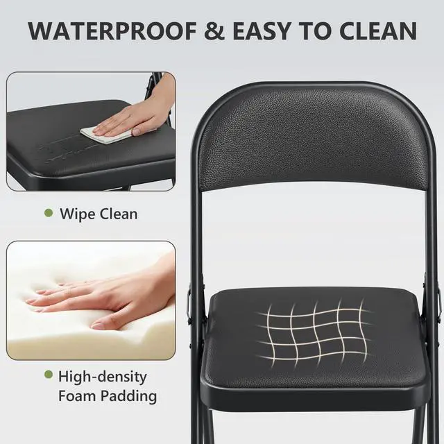 Alt view image 6 of 7 - MAKE CHANGES Folding Chair, PU Leather Padded Folding Chairs for Outside and Indoor, Comfy Heavy Duty Portable Foldable Chairs Metal Commercial Seat for Office, Dorm, Party, Lawn, Patio