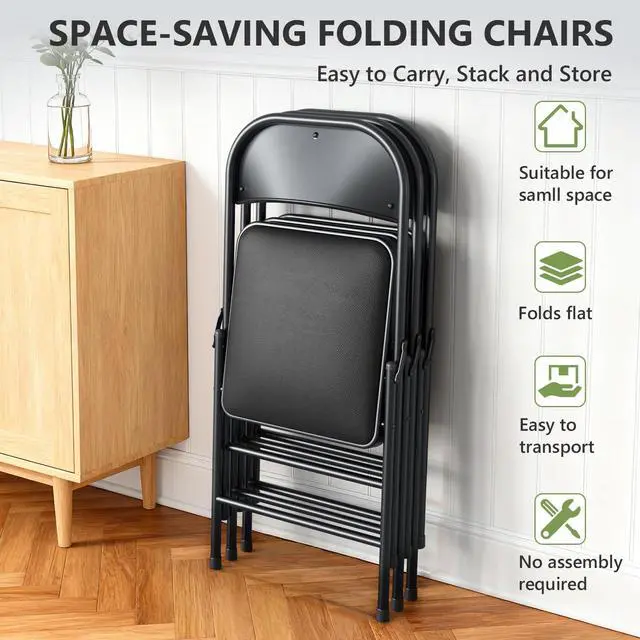 Alt view image 7 of 7 - MAKE CHANGES Folding Chair, PU Leather Padded Folding Chairs for Outside and Indoor, Comfy Heavy Duty Portable Foldable Chairs Metal Commercial Seat for Office, Dorm, Party, Lawn, Patio