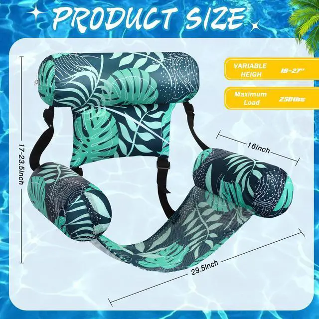 Alt view image 3 of 7 - Sonwyoung 6 Pcs Inflatable Pool Floats Chairs Adult Floating Lounge Chair Adjustable Hammock Water Floating Chair Tropical Leaf Plants Swimming for Summer Party Beach Water Lake Fun(Classic Style)
