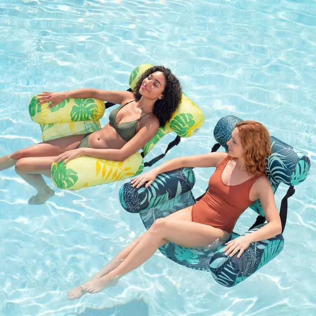 Alt view image 6 of 7 - Sonwyoung 6 Pcs Inflatable Pool Floats Chairs Adult Floating Lounge Chair Adjustable Hammock Water Floating Chair Tropical Leaf Plants Swimming for Summer Party Beach Water Lake Fun(Classic Style)