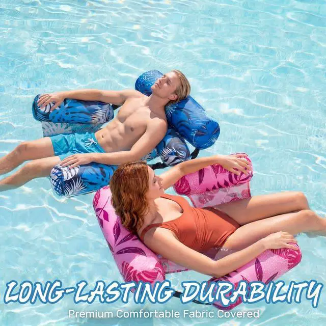 Alt view image 2 of 7 - Sonwyoung 6 Pcs Inflatable Pool Floats Chairs Adult Floating Lounge Chair Adjustable Hammock Water Floating Chair Tropical Leaf Plants Swimming for Summer Party Beach Water Lake Fun(Classic Style)