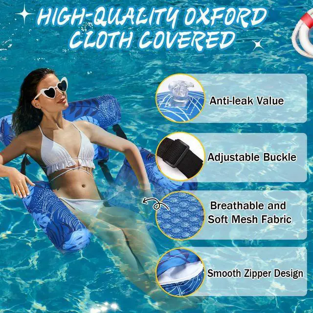 Alt view image 4 of 7 - Sonwyoung 6 Pcs Inflatable Pool Floats Chairs Adult Floating Lounge Chair Adjustable Hammock Water Floating Chair Tropical Leaf Plants Swimming for Summer Party Beach Water Lake Fun(Classic Style)
