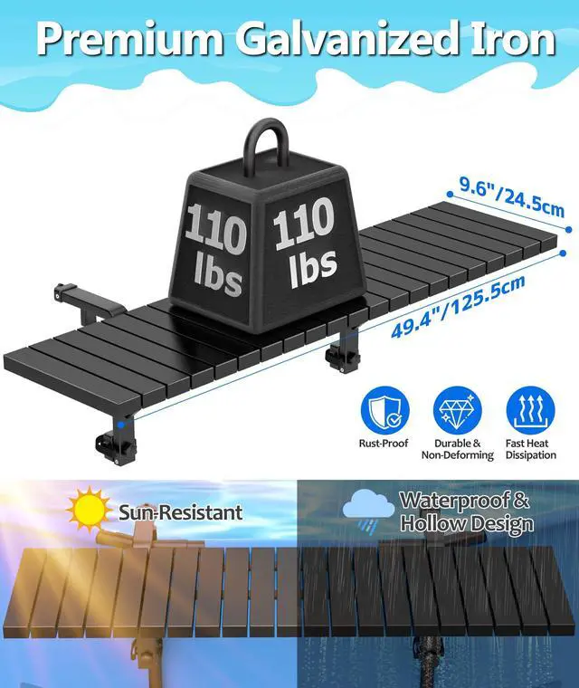 Alt view image 4 of 7 - BoYata Pool Bar, Above Ground Pool Side Bar, 49.4×9.6" Galvanized Iron Poolside Table Holds 110LBS, Swim Up Bars Fit Top Rails 4.48" or Less, Frame Above Ground Round & Oval Swimming Pools Accessories