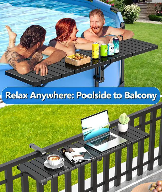 Alt view image 7 of 7 - BoYata Pool Bar, Above Ground Pool Side Bar, 49.4×9.6" Galvanized Iron Poolside Table Holds 110LBS, Swim Up Bars Fit Top Rails 4.48" or Less, Frame Above Ground Round & Oval Swimming Pools Accessories