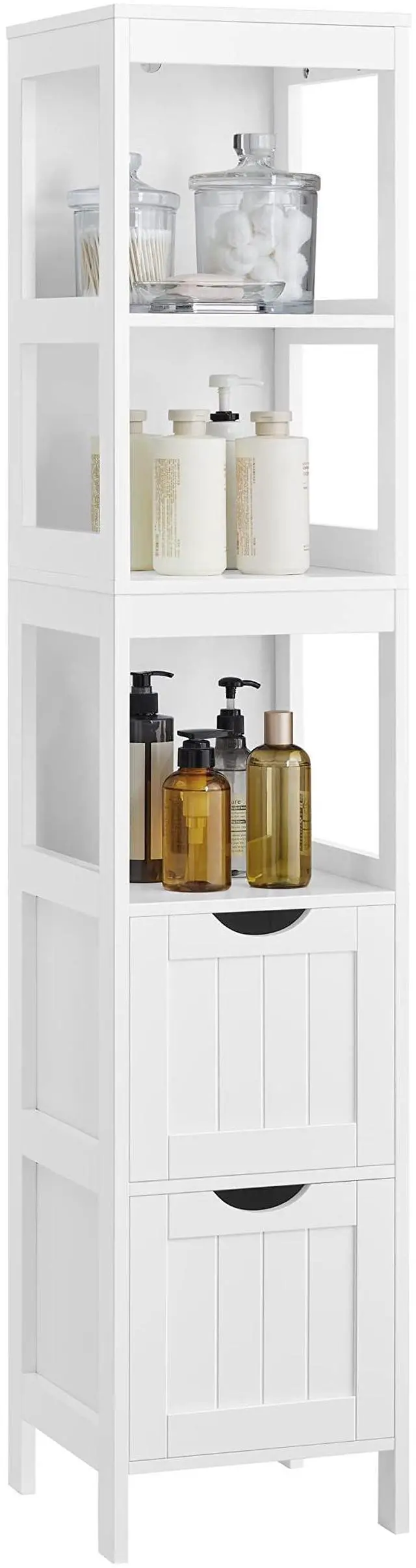 Main image of VASAGLE Storage Cabinet, Storage Organizer Rack Stand for Bathroom, Living Room, Multifunctional Corner Unit, 2 Drawers, 55.7 Inches in Height, White UBBC66WT