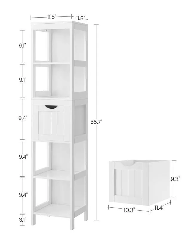Alt view image 6 of 7 - VASAGLE Storage Cabinet, Storage Organizer Rack Stand for Bathroom, Living Room, Multifunctional Corner Unit, 2 Drawers, 55.7 Inches in Height, White UBBC66WT