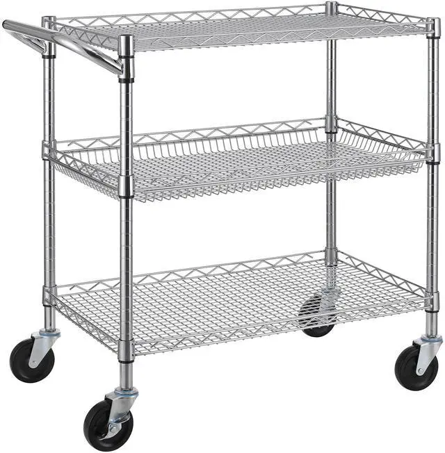 Main image of Finnhomy 3 Tier Heavy Duty Commercial Grade Utility Cart, Wire Rolling Cart with Handle Bar, Steel Service Cart with Wheels, Utility Shelf Plant Display Shelf Food Storage Trolley, NSF Listed
