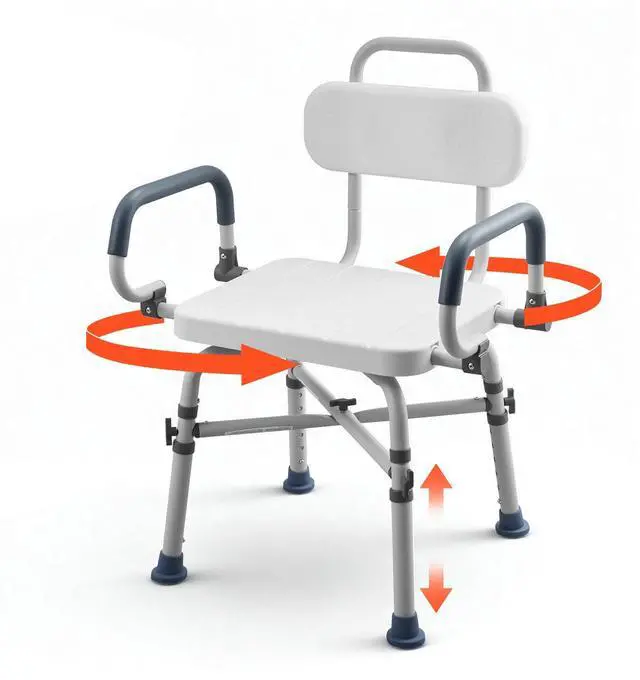Main image of VEVOR Swivel Shower Chair with Arms and Back, 500 lbs Heavy Duty Bench Seat for Inside Shower Stall and Bathtub, Height Adjustable Bathroom Bath Tub Seat for Adults, Seniors, Elderly and Disabled