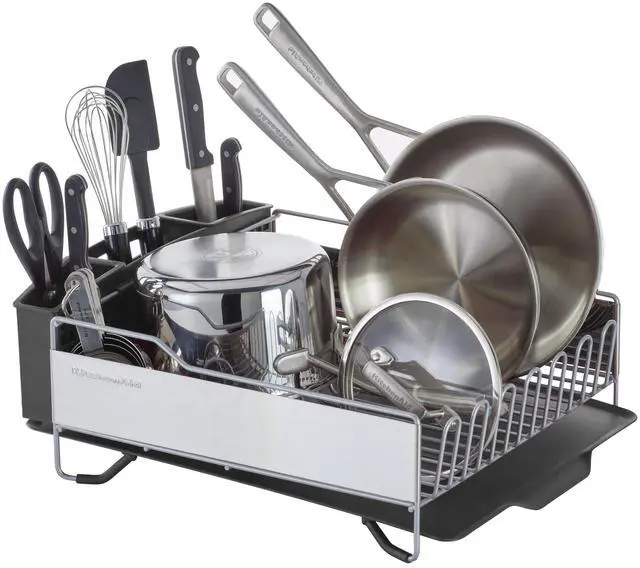 Main image of KitchenAid Large Capacity Full Size Rust Resistant Dish Rack with Angled Drain Board and Removable Flatware Caddy, Light Grey
