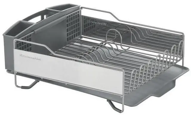 Alt view image 6 of 7 - KitchenAid Large Capacity Full Size Rust Resistant Dish Rack with Angled Drain Board and Removable Flatware Caddy, Light Grey