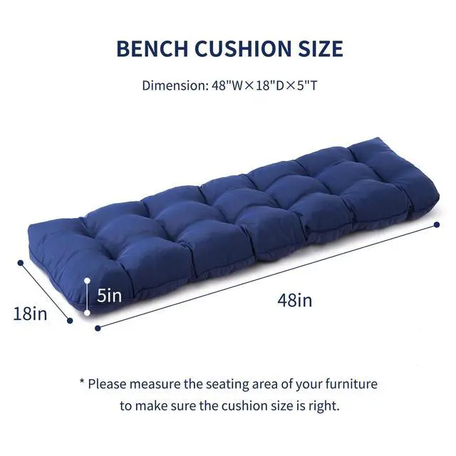 Alt view image 2 of 7 - IPYNBAP Outdoor Bench Cushion, 48x18x5 Inch, Waterproof Bench Cushion for Outdoor/Indoor Furniture, Tufted Patio Bench Seat Cushion, Fade Resistant Outdoor Cushions for Porch Swing Couch, Navy Blue
