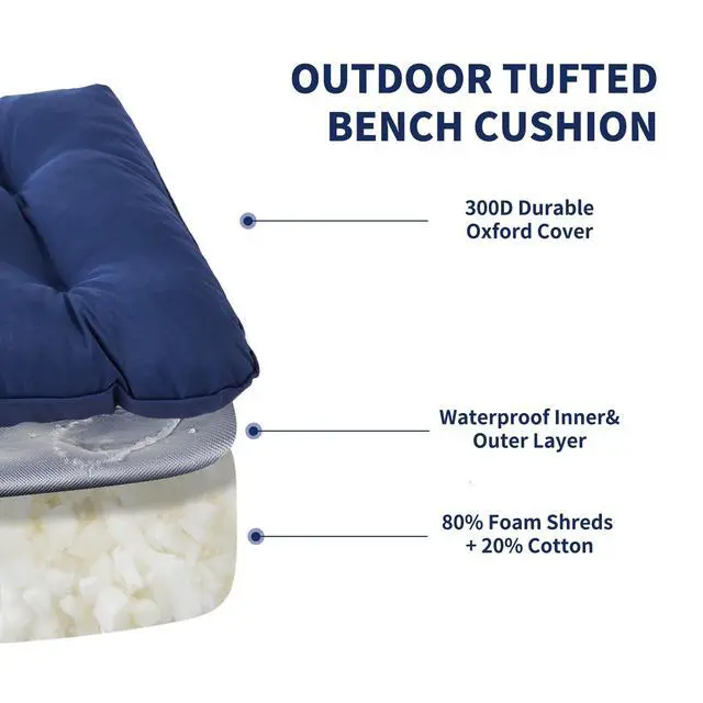 Alt view image 3 of 7 - IPYNBAP Outdoor Bench Cushion, 48x18x5 Inch, Waterproof Bench Cushion for Outdoor/Indoor Furniture, Tufted Patio Bench Seat Cushion, Fade Resistant Outdoor Cushions for Porch Swing Couch, Navy Blue