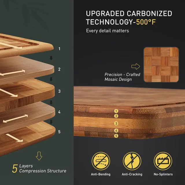 Alt view image 4 of 7 - 2 Pack Heavy Duty Bamboo Cutting Board Set Non Slip Over Sink Solid Thick Wood Chopping Board End Grain Extra Large Big Small Best Organic Hardwood Wooden Kitchen Essential New Home Housewarming Gift
