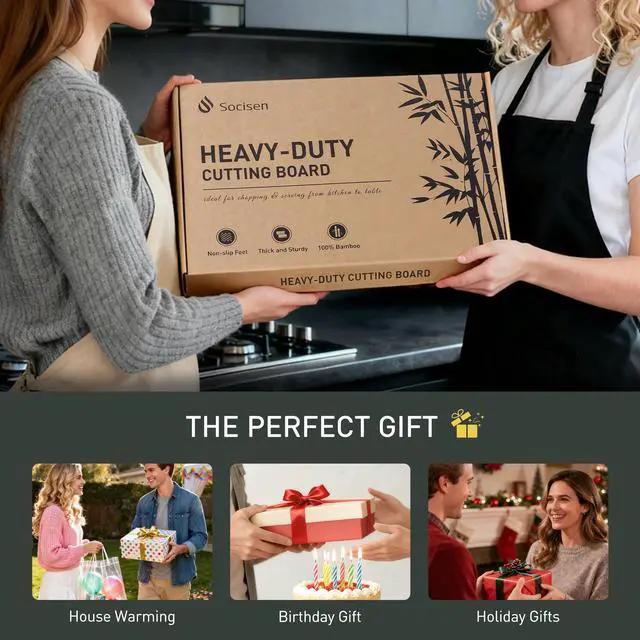 Alt view image 6 of 7 - 2 Pack Heavy Duty Bamboo Cutting Board Set Non Slip Over Sink Solid Thick Wood Chopping Board End Grain Extra Large Big Small Best Organic Hardwood Wooden Kitchen Essential New Home Housewarming Gift