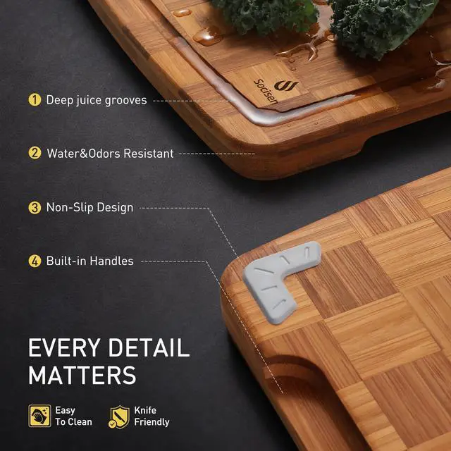 Alt view image 5 of 7 - 2 Pack Heavy Duty Bamboo Cutting Board Set Non Slip Over Sink Solid Thick Wood Chopping Board End Grain Extra Large Big Small Best Organic Hardwood Wooden Kitchen Essential New Home Housewarming Gift