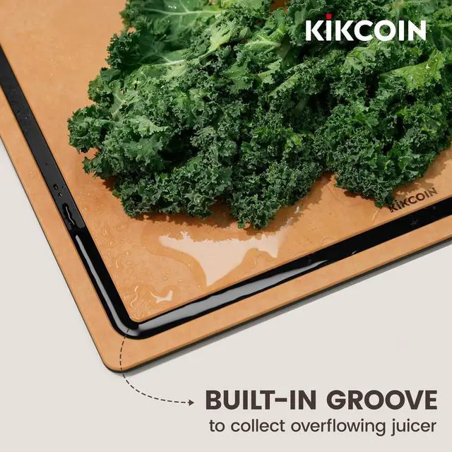 Alt view image 4 of 7 - Kikcoin Wood Cutting Board Set of 3, Cutting Boards for Kitchen with Holder Dishwasher Safe Non-slip Chopping Board with Juice Groove, Wood Fiber Composite Cutting Boards